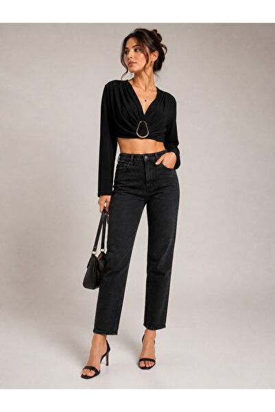 Trendline Trendy Women's Long-Sleeved Crop Short Blouse with Accessories