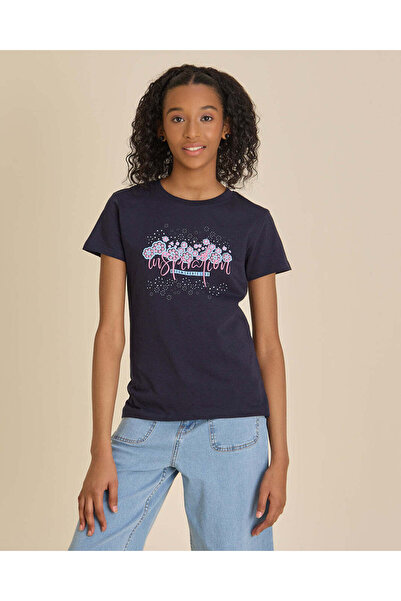 REDTAG Senior Girls Black Printed Basic T-Shirt