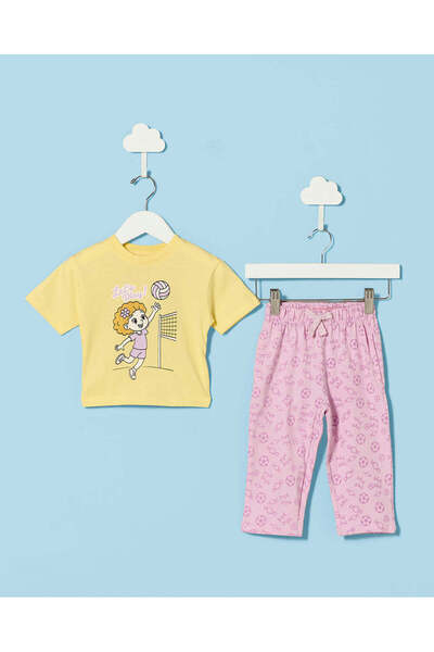REDTAG Infant Girls Yellow Printed Pyjama Set