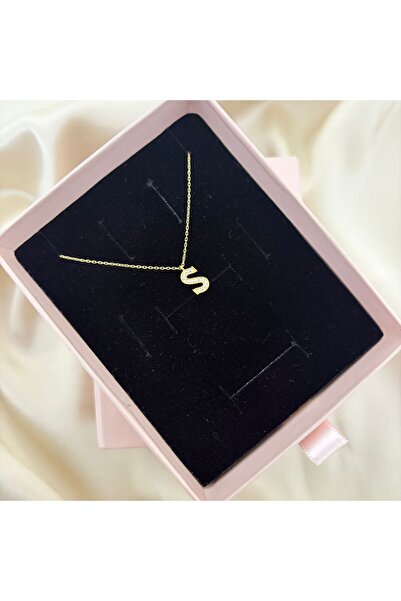Lovera Jewellery 925 Ayar Gümüş Sertifikalı 14K Gold Renk S Harfli Harf Kolye
