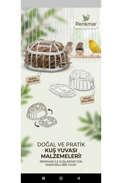 renkmar Hint Bülbülü Ve Kanarya Yuva Örme İpeği Doğal Jüt Lif Karışımı 1 adet