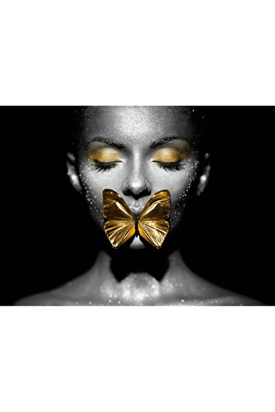 Persona Tablou Canvas, Femeia Si Fluturele Auriu- 100 X 70 cm