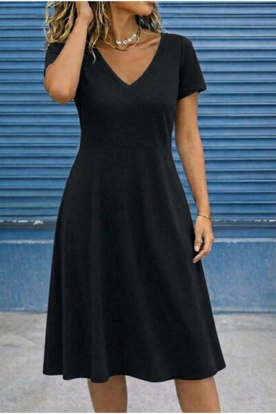 DRESSIFY WOMEN’S FASHION Γυναικείο κοντομάνικο φόρεμα V-λαιμόκοψη Kiloş Midi ...