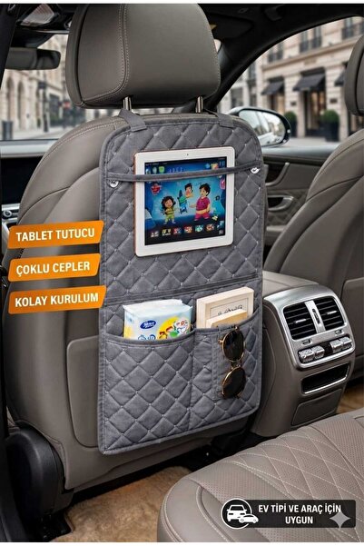 Empressco Gri Deri Araç Koltuk Arkası Organizer Tablet Telefon Tutucu Araba İ...