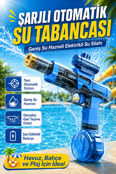 CNGZSHOP Mavi Şarjlı Otomatik Su Tabancası Geniş Su Hazneli Geri Tepme Efektl...