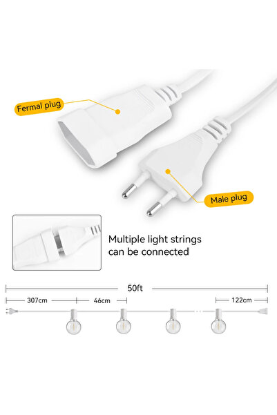 Choice سلسلة إضاءة LED خارجية G40 بطول 15 متر و25 مصباح، سلسلة إضاءة بيضاء بط...