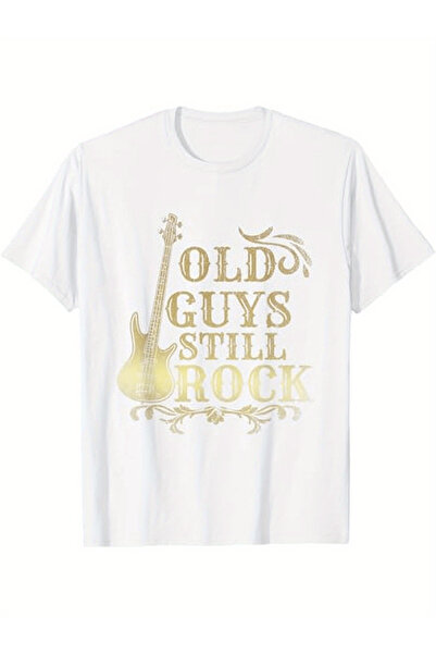 LİNA06 تي شيرت رجالي بتصميم جرافيك عتيق بطبعة 'Old Guys Still Rock' باللون ال...