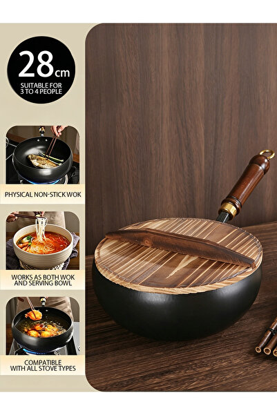 Vitakit Coating-Free Deep Iron Wok, Thickened Rust-Proof Deep Frying Pan, Mul...
