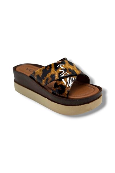 Voga 2500-293 Patent Leather Brown Leopard Patterned Anatomical Padded Sole W...