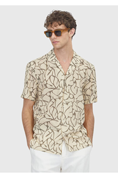 Ramsey Yellow Printed Regular Fit Short Woven Casual 100% Cotton Shirt