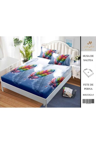 naniland.ro Husă de Pat Bumbac Satinat 2 Persoane 3 Piese Cu Elastic 160x200 cm