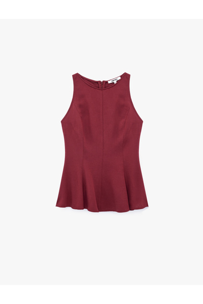 Koton Keten Karışımlı Kolsuz Bisiklet Yaka Peplum Top
