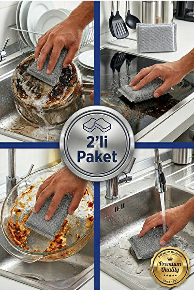 TOPALAKTİCARET İnox Extra 2 Adet Sihirli Inox Paslanmaz Telli Bulaşık Süngeri...