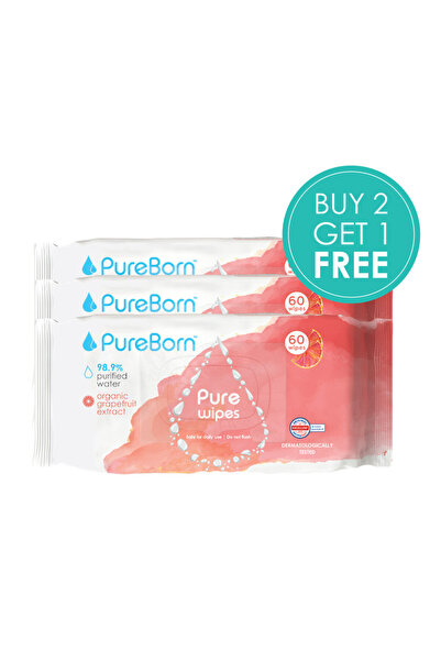 PUREBORN مناديل مبللة للأطفال من القطن العضوي/الطبيعي مع خلاصة الجريب فروت، 6...