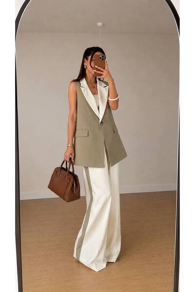 EFSUN MODA Women's Garnished Vest Palazzo Pants Suit Long Vest Suitable for T...