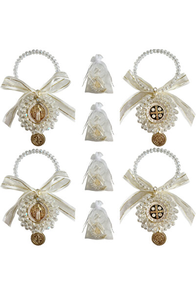 choice2 4White Saint Benedict Medal Door Hanger Pocket Rosary, 4PCS with Orga...
