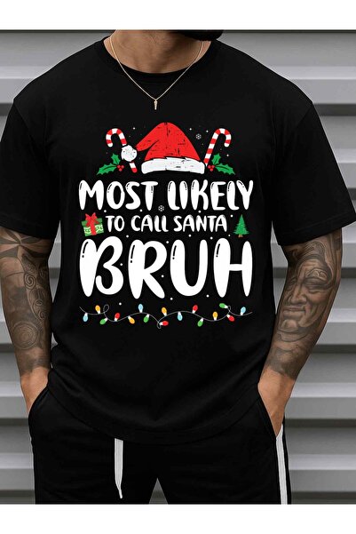 NOURAM تي شيرتات رجالية مضحكة بتصميم Most Likely Bruh Santa، 180 جرام، 100% أ...