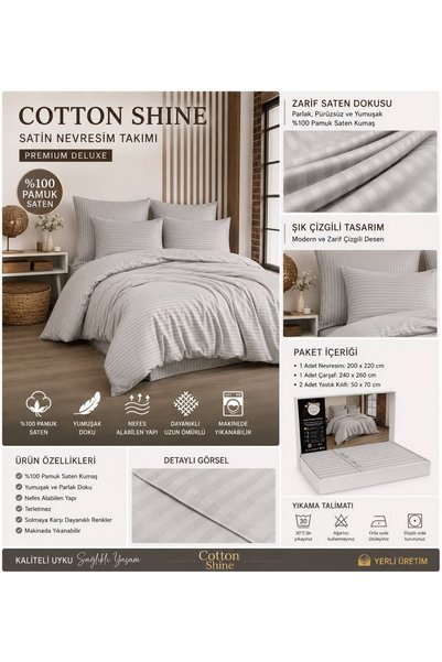 COTTON SHİNE SATİN ÇİFT KİŞİLİK NEVRESİM TAKIMI