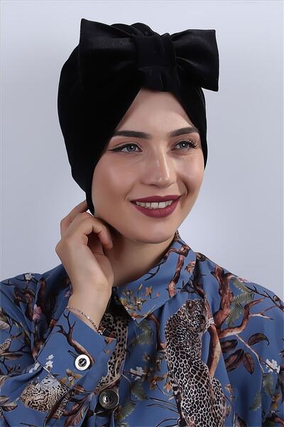 ÇİĞDEM AYDIN Kadife Siyah Fiyonklu Dış Bone