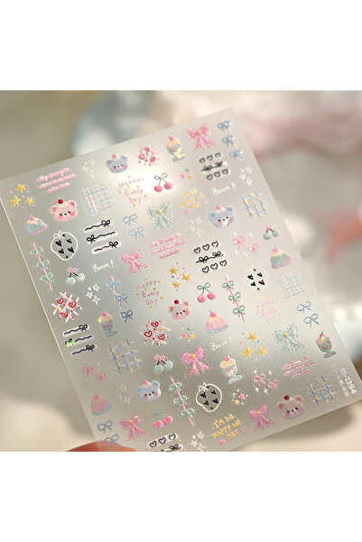 Choice23 NAILFYOU M-1394 ملصقات فن الأظافر ثلاثية الأبعاد بتصميم دب وردي أزرق...