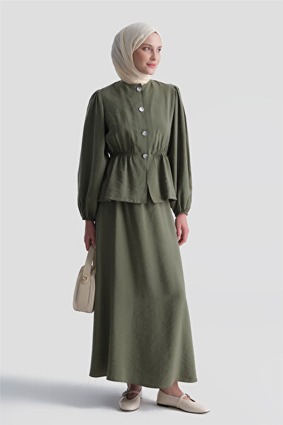 Armine Metal Buttoned Suit Khaki