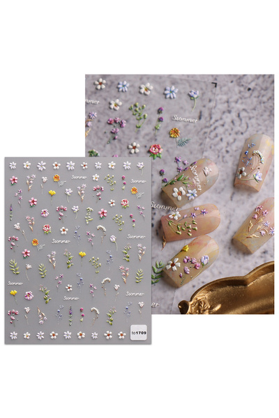 choice2 to-1709 1/2pcs 5D Engraved Flowers 3D Nail Art Stickers Wild Flowers ...