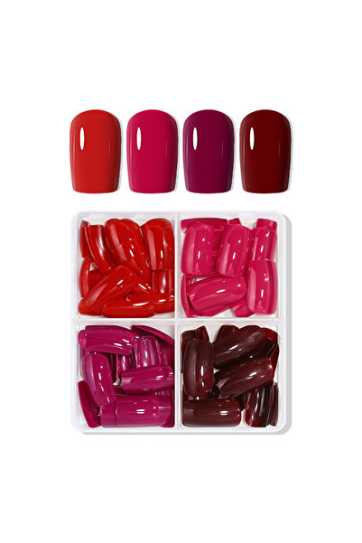 Choice3 1 96Pcs/Box Gossy Wine/Plum/Cherry/Rose Red Fake Nails Short Coffin P...