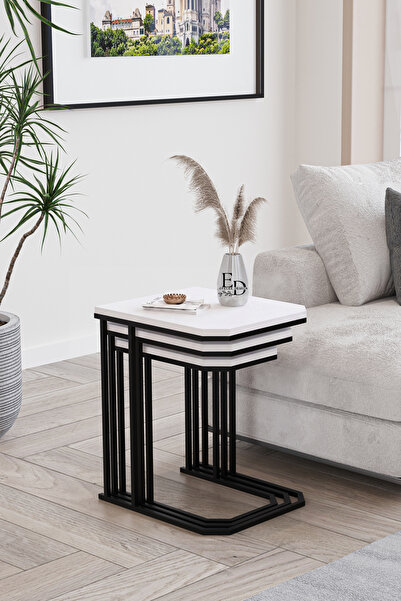 ED Efelez Design Zigon Sehpa , Lyon 3'lü C Zigon Sehpa Takımı , Siyah Metal -...