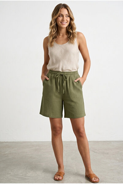 Banadamoda Women's Linen Pocketed Textured Shorts