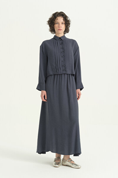 Nihan Modal Shirt Skirt Set - Navy Blue
