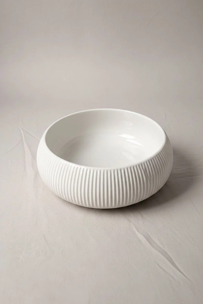 Bereketli Store Acar Round Line Detailed Porcelain Bowl 15X7 cm – for Salads,...