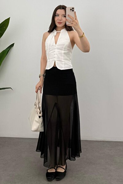 Bipantolon Women's A-Line Half Lining Detailed Lace Maxi Skirt