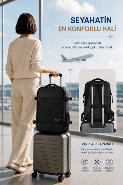 Classone XYZ Serisi TR-100 Kabin Boy ,Uçak İçi , Ergonomik, Laptop ve Tablet Bölmeli, Seyahat, Valiz, 15 -18 inch Uyumlu Sırt Çantası