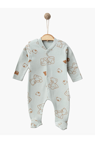 Mou&Kou Teddy Bear Patterned Baby Rompers with Bootiescotton Newborn Rompers ...