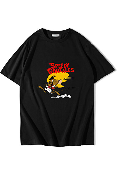 BRZ COLLECTION Tricou unisex oversize Speedy Gonzales negru