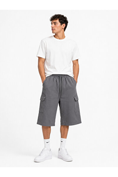 ModaPlaza Men's Elastic Waist Lace-Up Capri with Cargo Pockets 365
