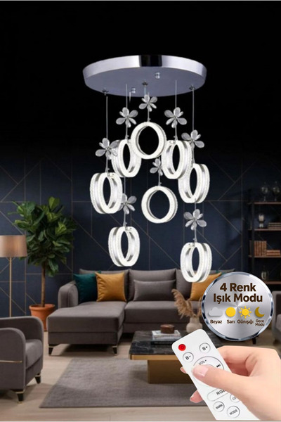 Lumia Lighting Aurea Model 8'li Gümüş Kumandalı 3 Renk Modu Ledli Kristal Taş...