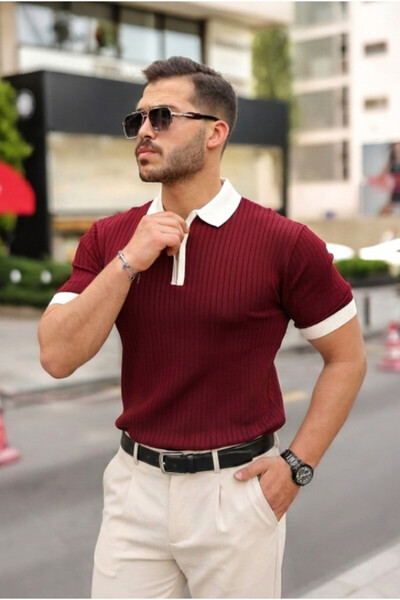 Efnaz style تي شيرت رجالي بياقة وأكمام مزينة بتفاصيل مفصلة وياقة بسحاب ونمط م...