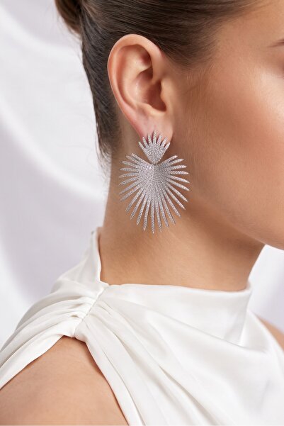 Skygo Silver Color Zircon Stone Palm Model Women's Evening Dress Earrings Tj-...