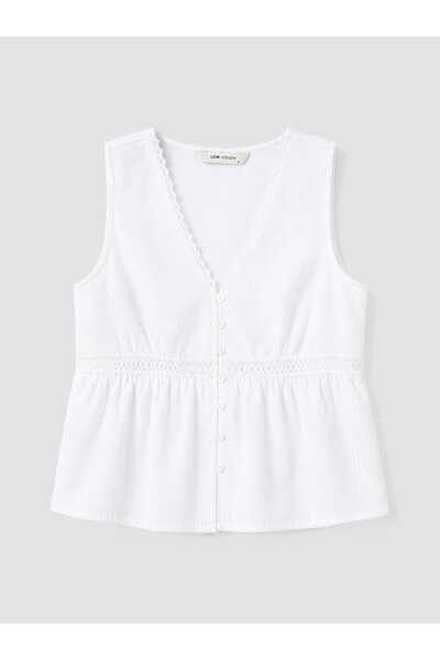 LC Waikiki Lcw Vision Ecru V-Neck Lace Detailed Blouse
