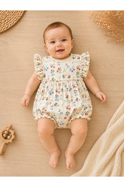 Gubi Kids FIRFIRLI ÇİÇEK BASKILI KIZ BEBEK TULUM