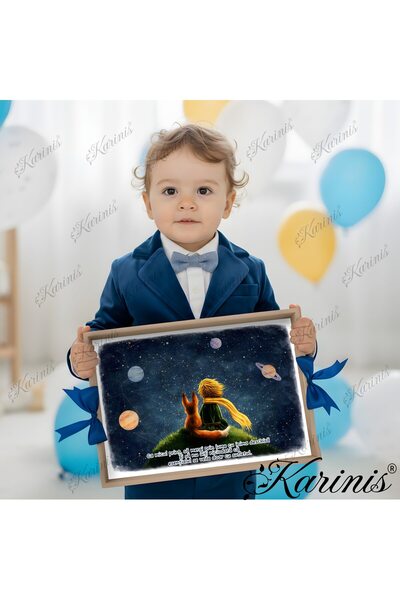 Karinis Set Tava pentru Taiere Mot si Rupere Turta Complet cu Accesorii pentru baieti, 7 Piese, Tavita Mot, Model Model Micul Print, 32x24 cm, Prima Aniversare Un An, Cadou Un An, Albastru