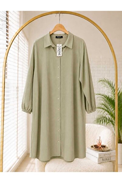 MODA MT Kadın Boydan Düğmeli Çilek Kumaş Tunik -0450 Battal Beden