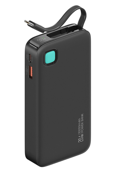 Usams power bank CD224 με καλώδιο USB-C, 2x θύρες εξόδου, 10000mAh, 20W, μαύρο