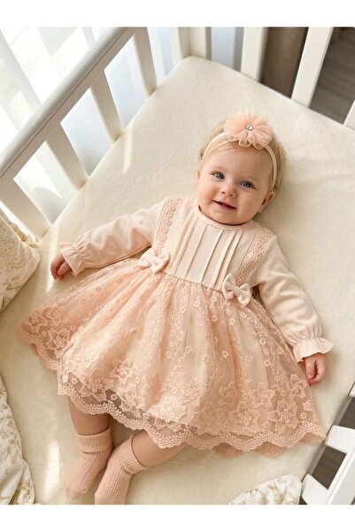 Bebila Baby Baby Girl Mevlütlük Dress with Bandana and Lace, Newborn Hospital...