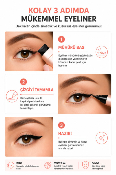 Tikatti Cat Eye Damga Eyeliner | 3 Saniyede Simetrik Kuyruklu Eyeliner | Çift Taraflı Suya Dayanıklı