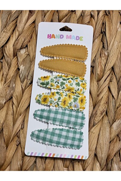 Sade çiçek ve ekose desenli 6cm 6lı kumaş çıt çıt toka