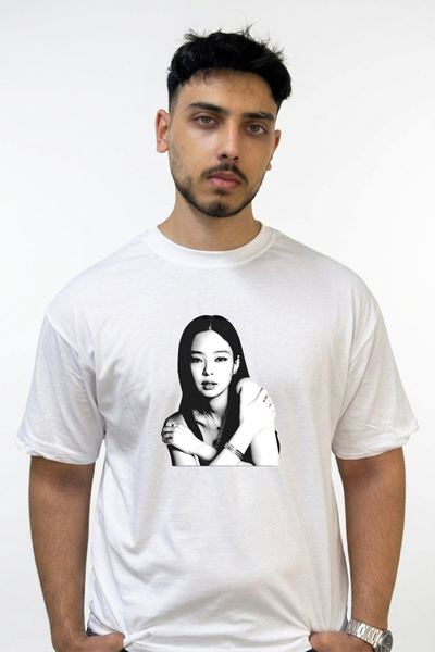 Anetos Jennie Kim_6 Design Printed Oversize White T-Shirt