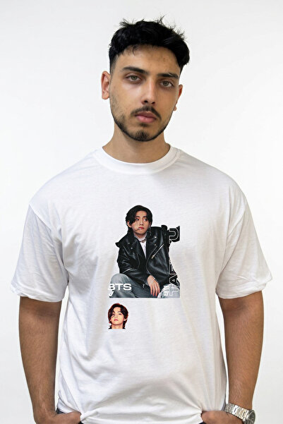 Anetos Bts Taehyung Design Printed Oversize White T-Shirt