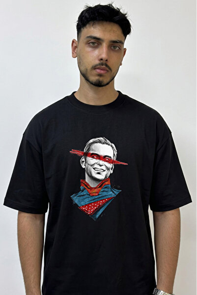 Anetos Homelander the Boys Design Printed Oversize Black T-Shirt